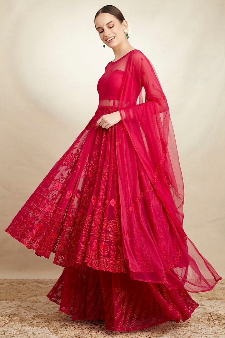 Hot Pink Net Sharara Set by Astha Narang