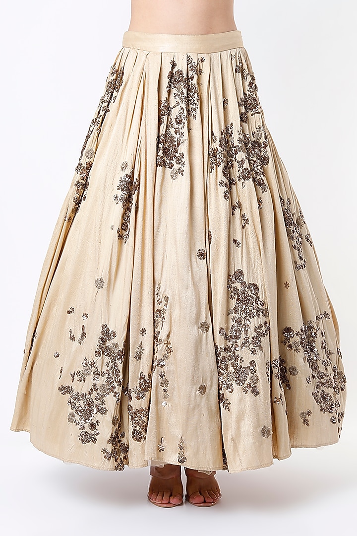 Beige Raw Silk & Crepe Sequins Embroidered Wedding Lehenga Set by Astha Narang at Pernia's Pop Up Shop