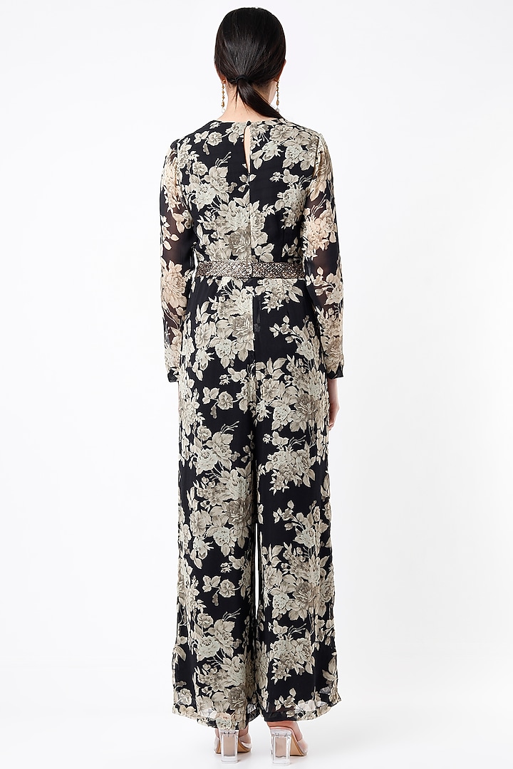 Black Crepe & Georgette Jumpsuit by Astha Narang at Pernia's Pop Up Shop