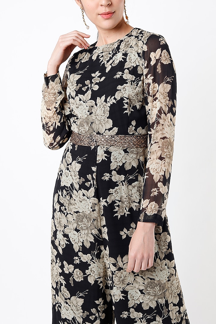 Black Crepe & Georgette Jumpsuit by Astha Narang at Pernia's Pop Up Shop