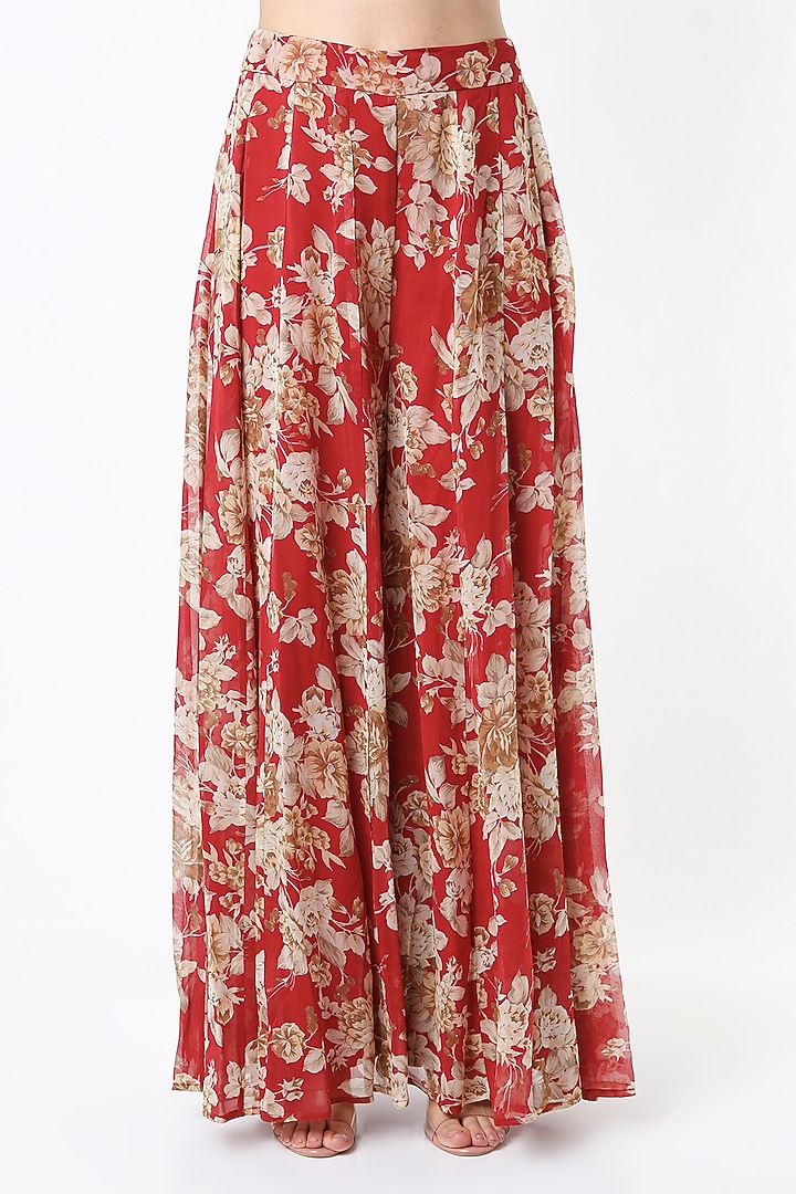 Cadmium Red Floral Printed Angrakha Wedding Anarkali Set by Astha Narang at Pernia's Pop Up Shop