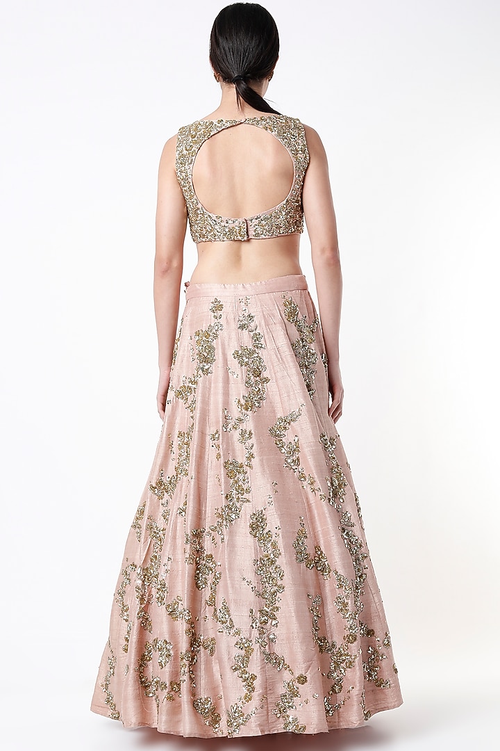 Blush Pink Raw Silk & Crepe Jaal Embroidered Bridal Lehenga Set by Astha Narang at Pernia's Pop Up Shop