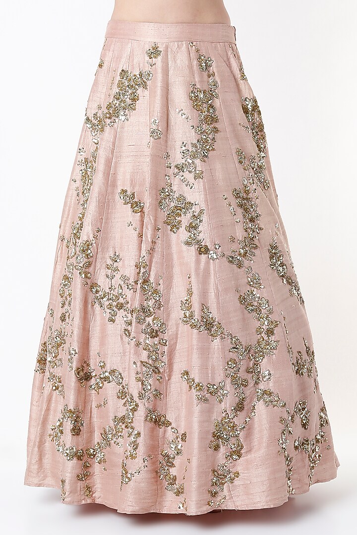 Blush Pink Raw Silk & Crepe Jaal Embroidered Bridal Lehenga Set by Astha Narang at Pernia's Pop Up Shop