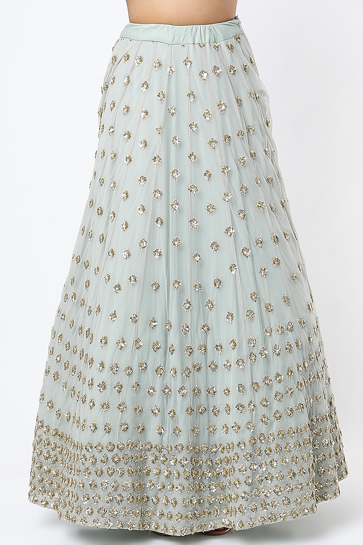 Powder Blue Net & Crepe Shimmer Wedding Lehenga Set by Astha Narang at Pernia's Pop Up Shop