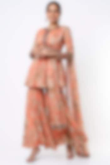 Coral Floral Sharara Set by Astha Narang at Pernia's Pop Up Shop