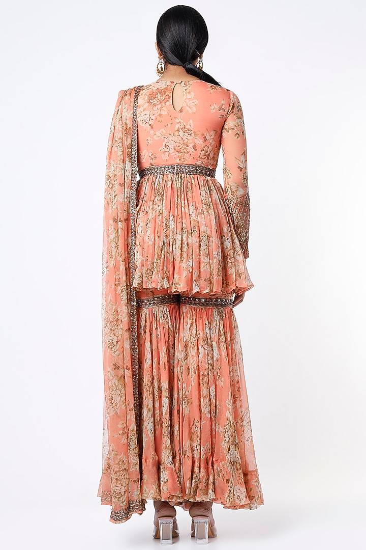 Coral Floral Wedding Sharara Set by Astha Narang at Pernia's Pop Up Shop