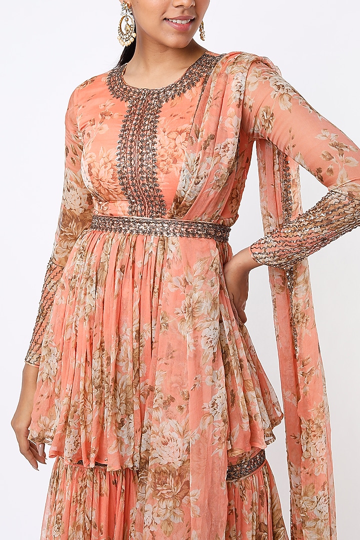 Coral Floral Wedding Sharara Set by Astha Narang at Pernia's Pop Up Shop