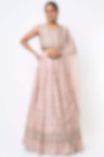 Crystal Pink Lehenga Set With Butti Work by Astha Narang