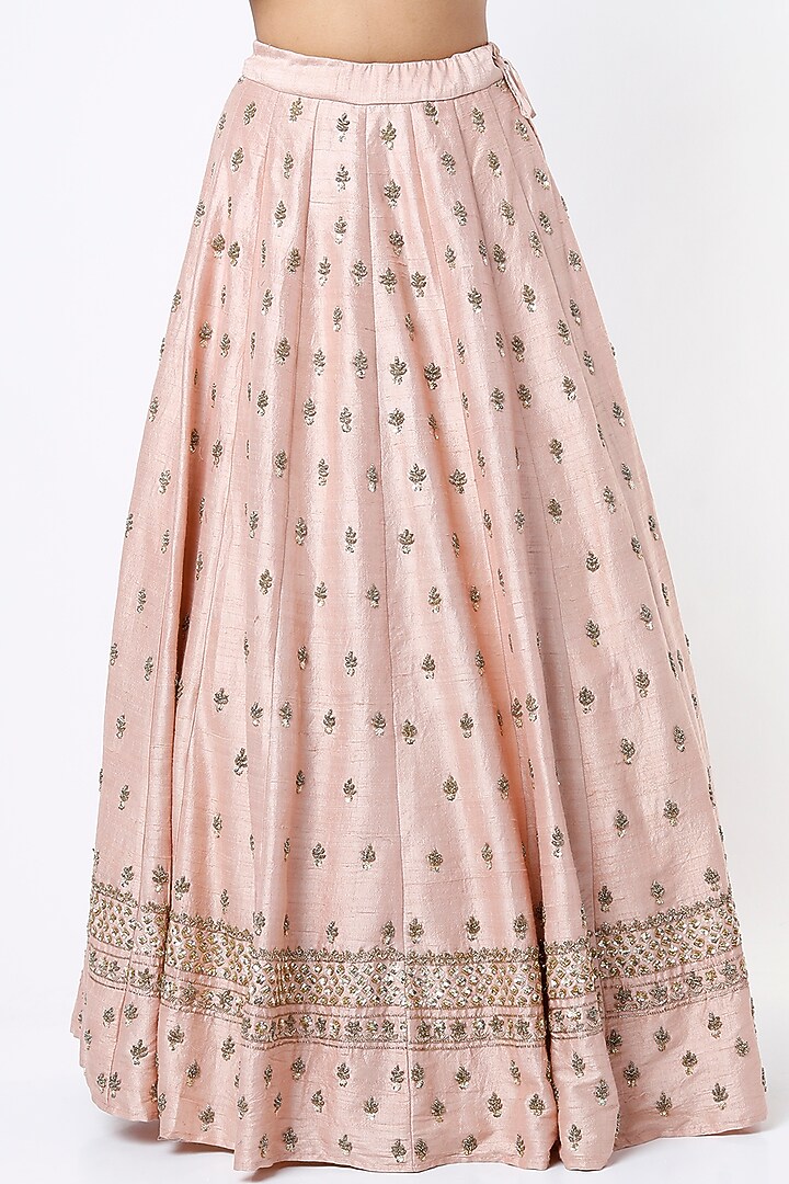 Blush Pink Raw Silk & Net Boota Embroidered Wedding Lehenga Set by Astha Narang at Pernia's Pop Up Shop