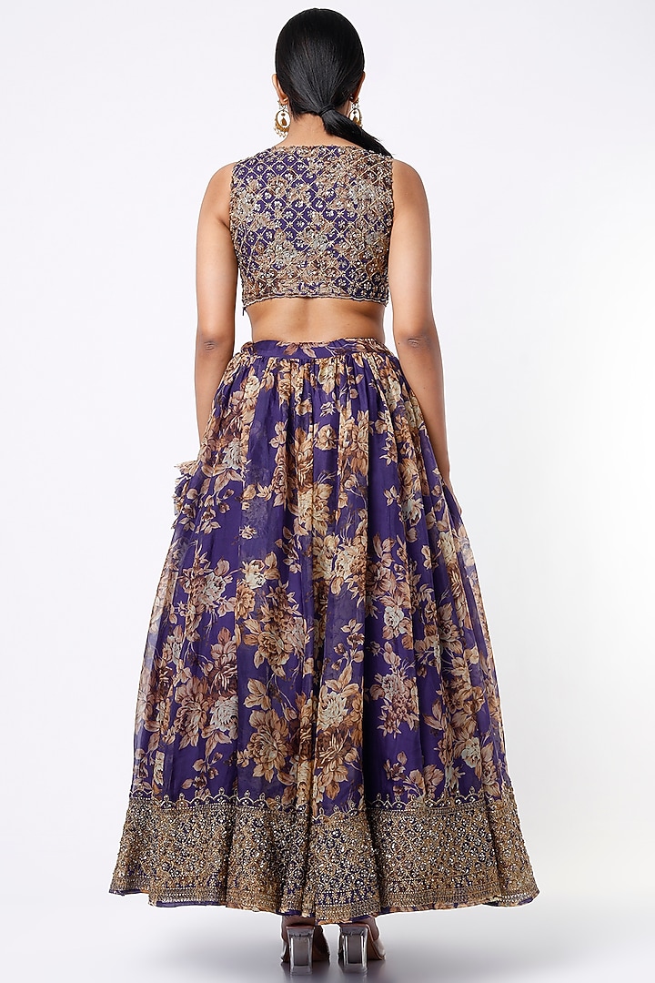 Purple Silk Organza Floral Printed Wedding Lehenga Set by Astha Narang at Pernia's Pop Up Shop