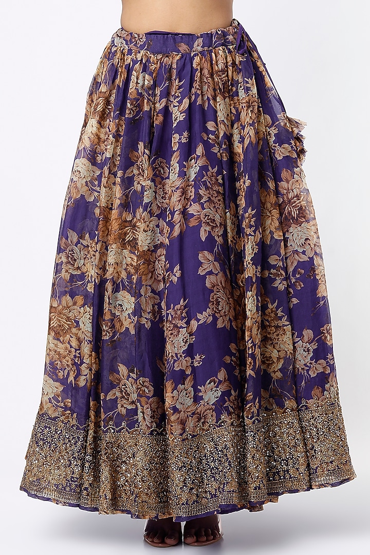 Purple Silk Organza Floral Printed Wedding Lehenga Set by Astha Narang at Pernia's Pop Up Shop