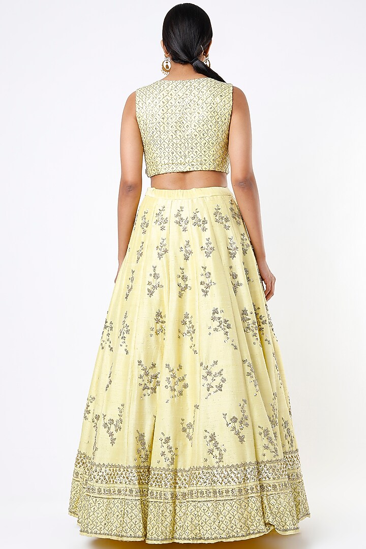 Cream Yellow Raw Silk Boota Embroidered Wedding Lehenga Set by Astha Narang at Pernia's Pop Up Shop