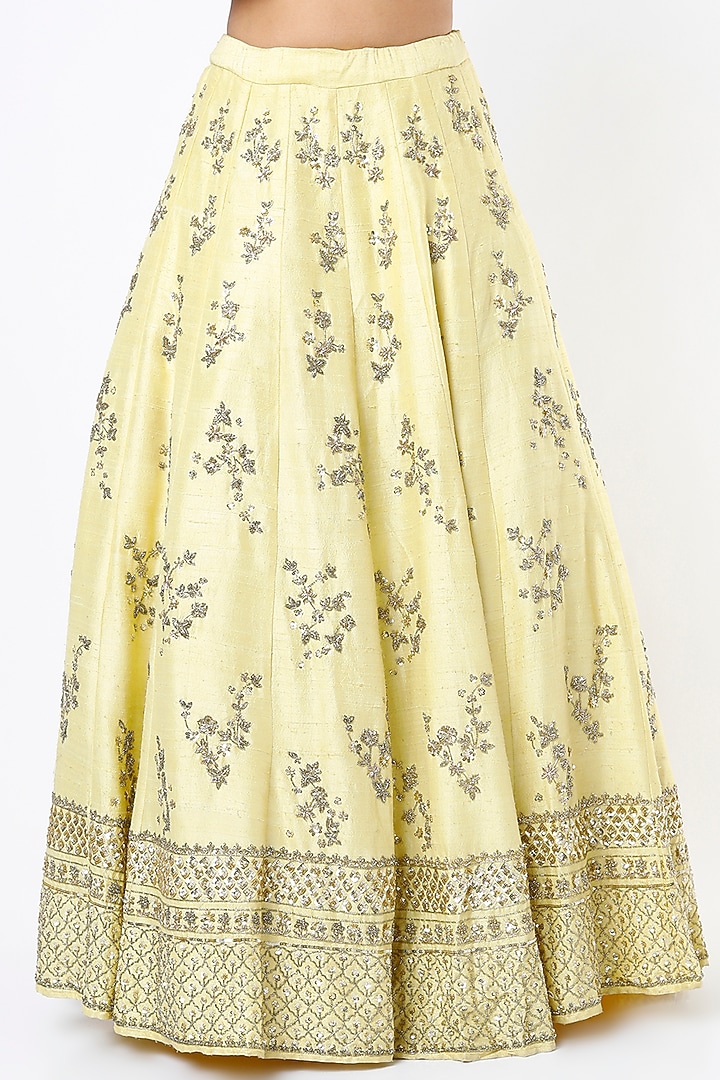 Cream Yellow Raw Silk Boota Embroidered Wedding Lehenga Set by Astha Narang at Pernia's Pop Up Shop