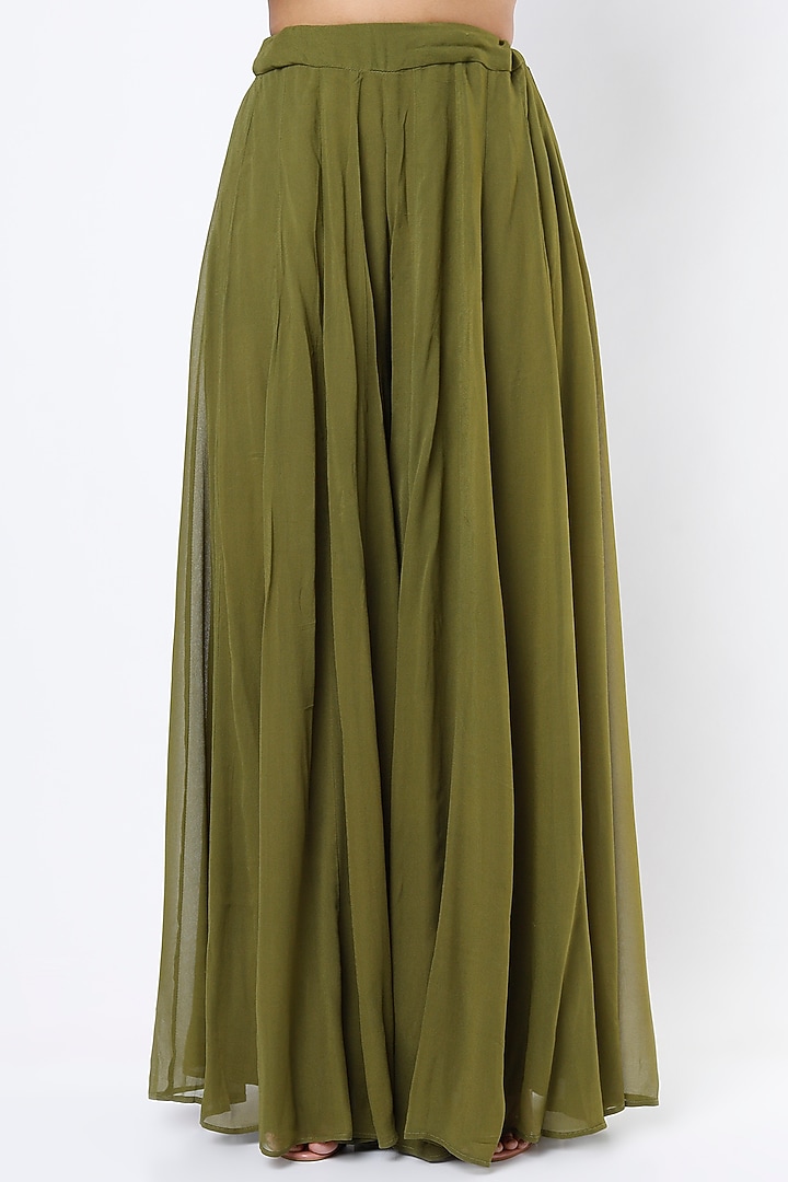 Olive Green Georgette & Crepe Jacket Set by Astha Narang at Pernia's Pop Up Shop