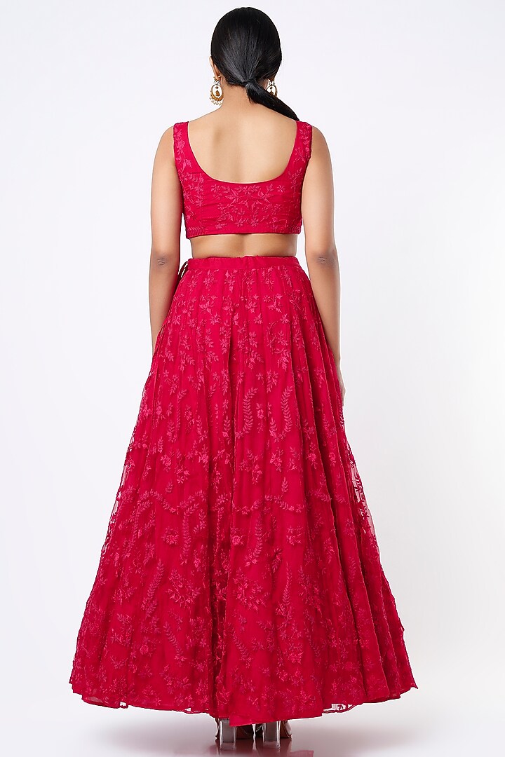 Hot Pink Silk Organza Thread Embroidered Wedding Lehenga Set by Astha Narang at Pernia's Pop Up Shop