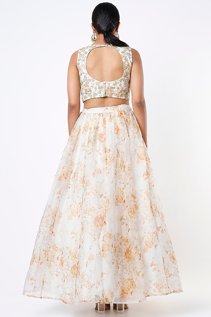 Ivory Silk Organza Floral Printed Wedding Lehenga Set by Astha Narang at Pernia's Pop Up Shop