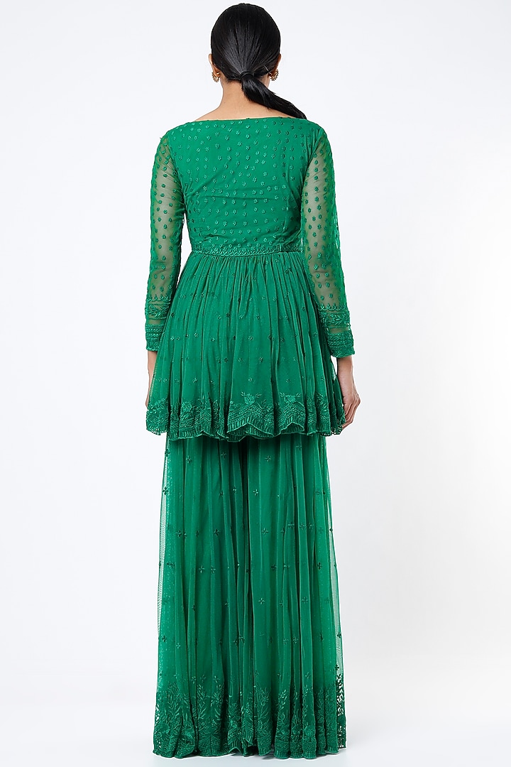 Teal Green Embroidered Wedding Sharara Set by Astha Narang at Pernia's Pop Up Shop