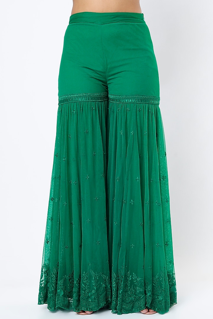 Teal Green Embroidered Wedding Sharara Set by Astha Narang at Pernia's Pop Up Shop