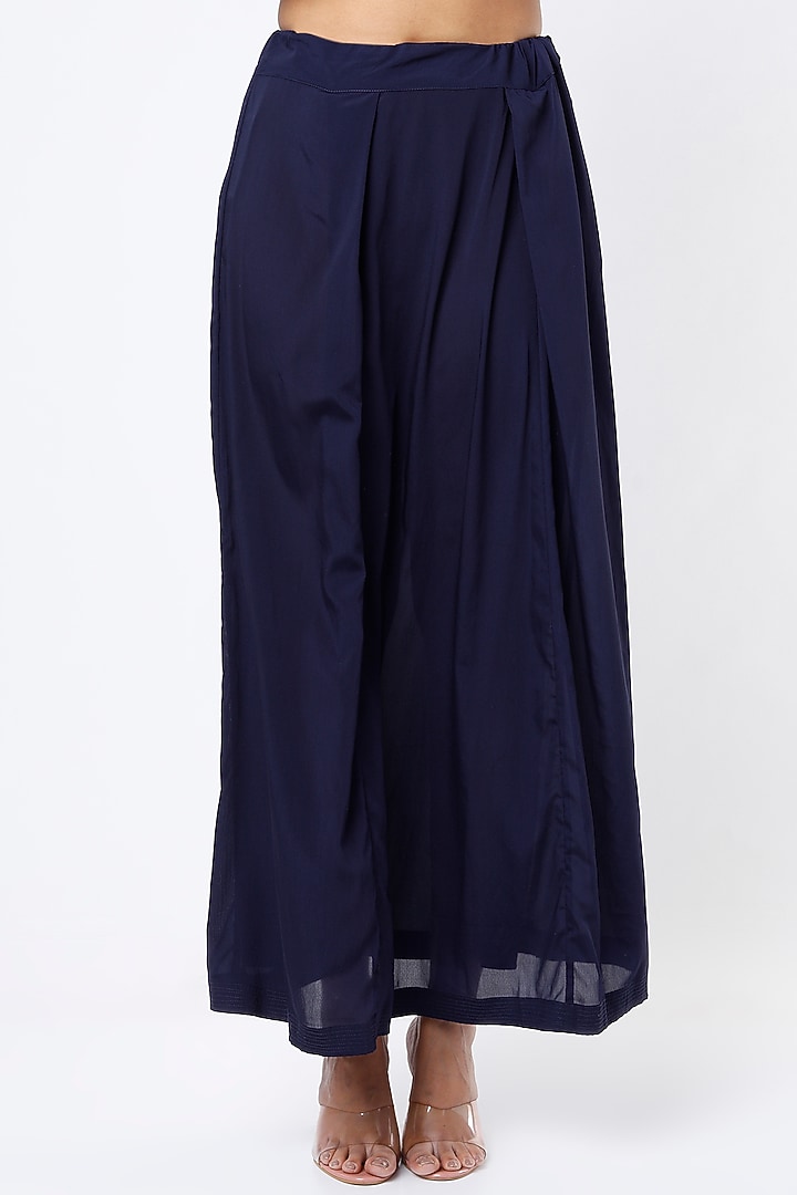 Dark Navy Blue Net & Crepe Wedding Saree Set by Astha Narang at Pernia's Pop Up Shop