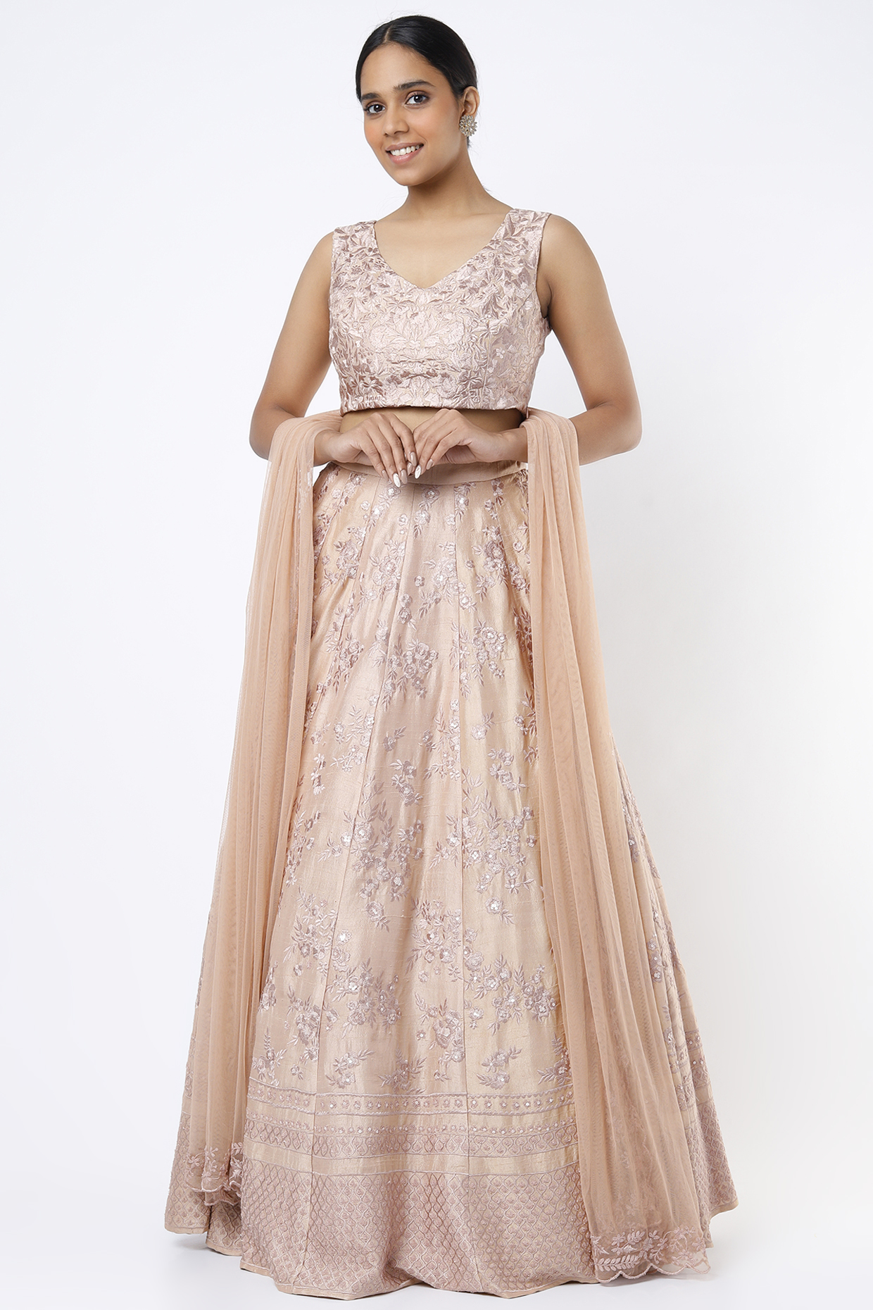 Peach Raw Silk Zardosi Embroidered Wedding Lehenga Set by Astha Narang at Pernia's Pop Up Shop