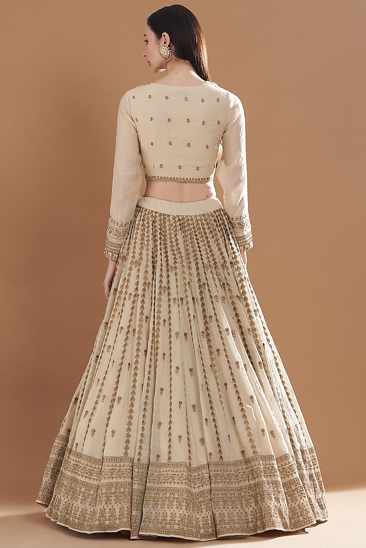 Beige Organza Silk Thread Embroidered Wedding Lehenga Set by Astha Narang at Pernia's Pop Up Shop
