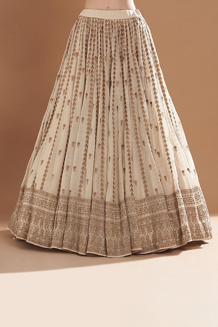 Beige Organza Silk Thread Embroidered Wedding Lehenga Set by Astha Narang at Pernia's Pop Up Shop