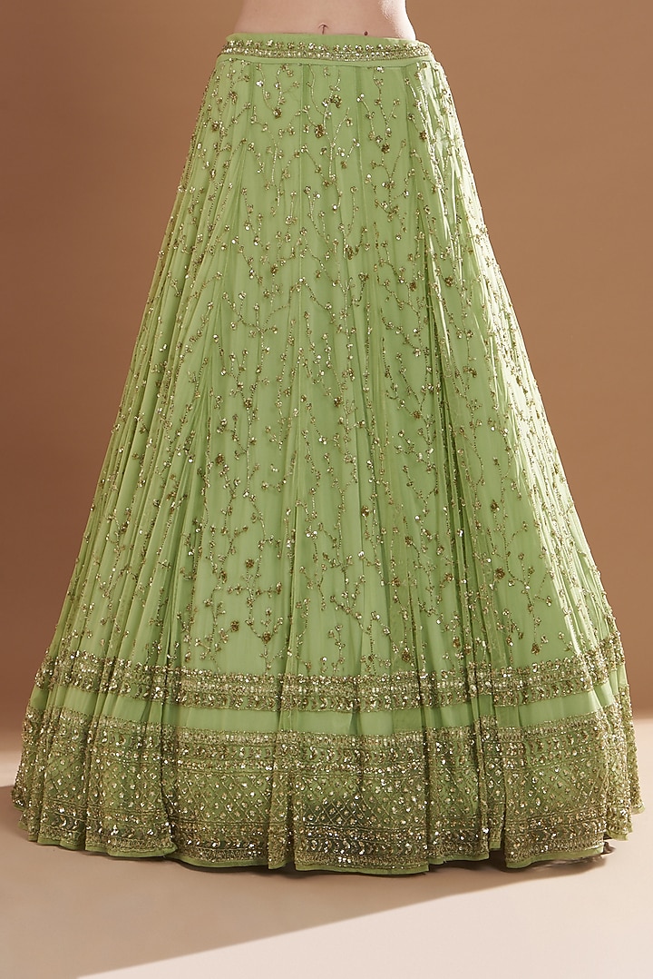 Mint Green Net & Crepe Jaal Embroidered Wedding Lehenga Set by Astha Narang at Pernia's Pop Up Shop