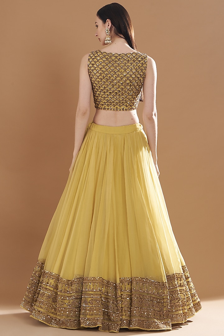 Yellow Net & Crepe Embroidered Wedding Lehenga Set by Astha Narang at Pernia's Pop Up Shop