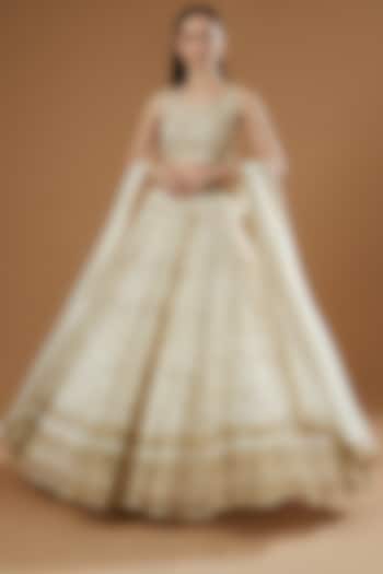 Off-White Net & Crepe Boota Embroidered Wedding Lehenga Set by Astha Narang at Pernia's Pop Up Shop