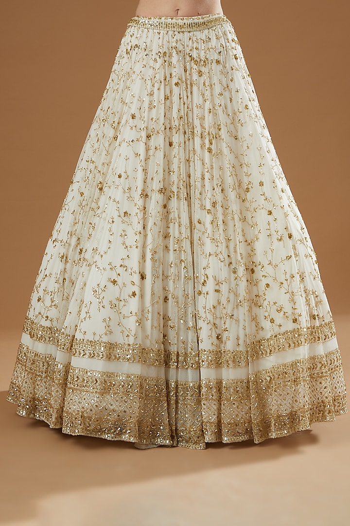 Off-White Net & Crepe Boota Embroidered Wedding Lehenga Set by Astha Narang at Pernia's Pop Up Shop