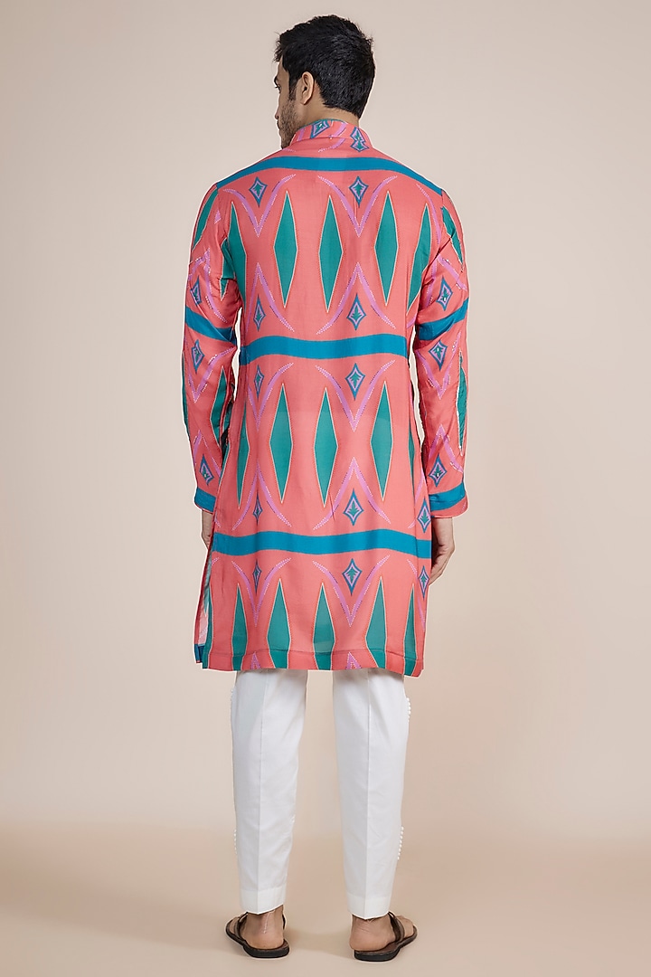 Orange Cotton Silk Blend Digital Printed Kurta Set by AASTHASHAH at Pernia's Pop Up Shop