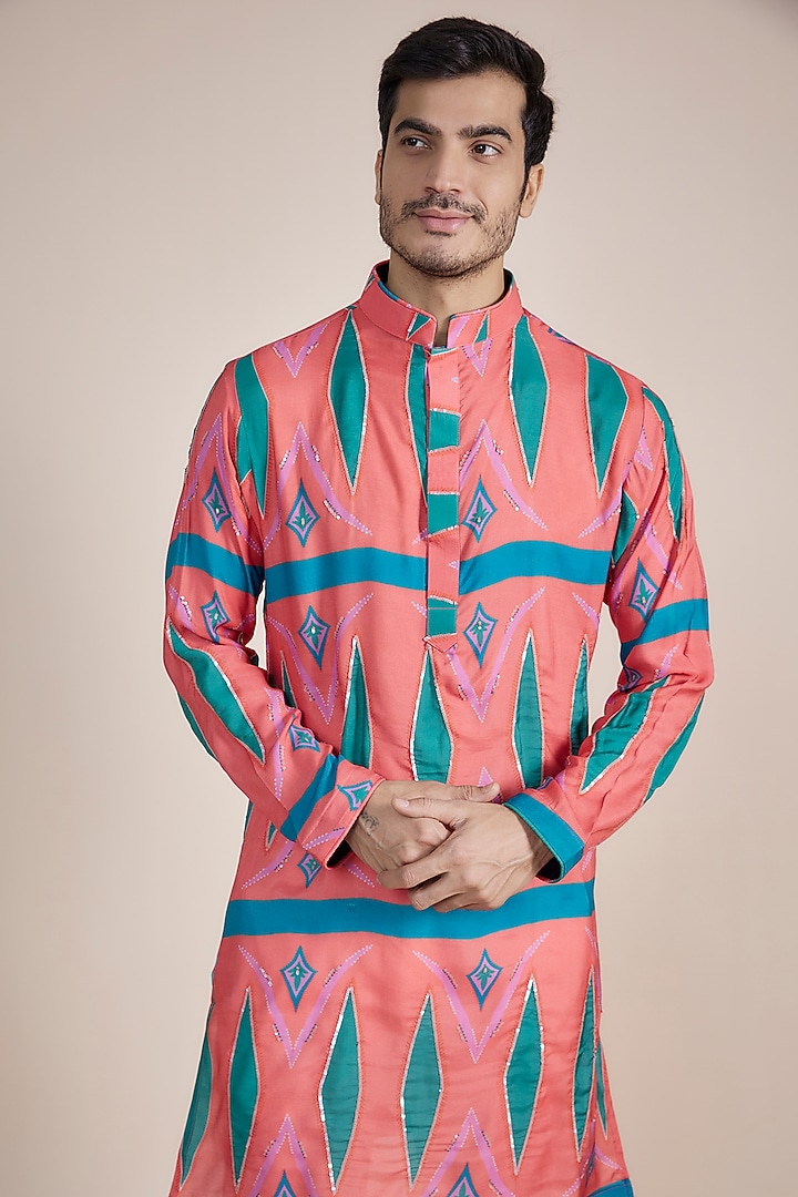 Orange Cotton Silk Blend Digital Printed Kurta Set by AASTHASHAH at Pernia's Pop Up Shop