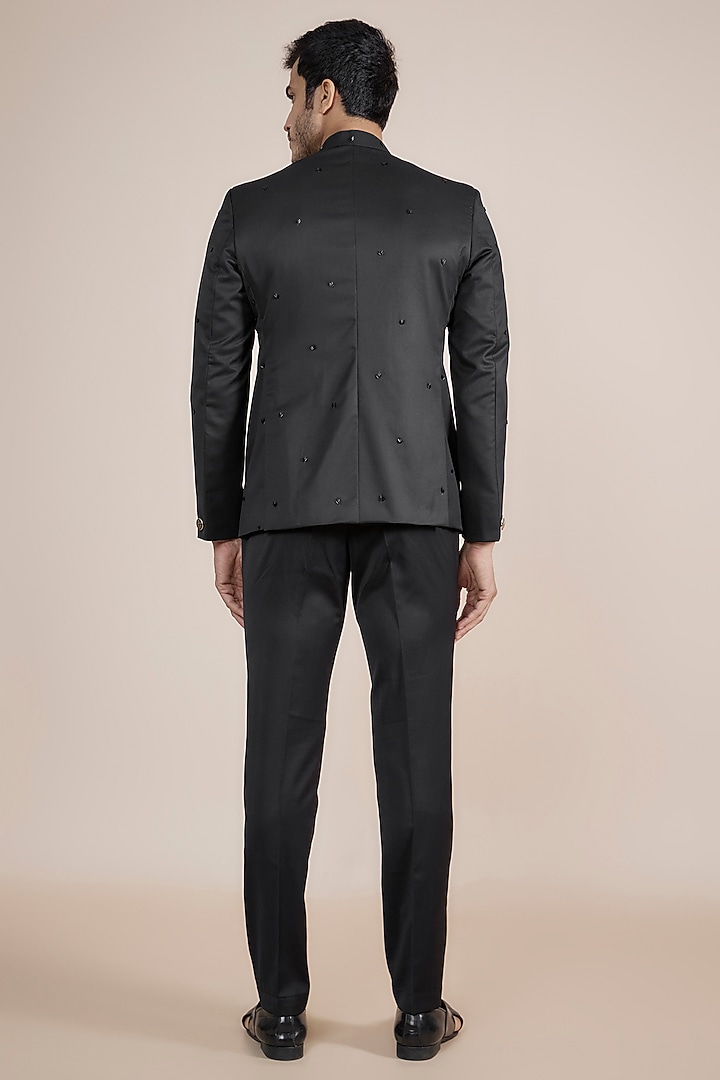 Black Suiting Hand Embroidered Jodhpuri Set by AASTHASHAH at Pernia's Pop Up Shop