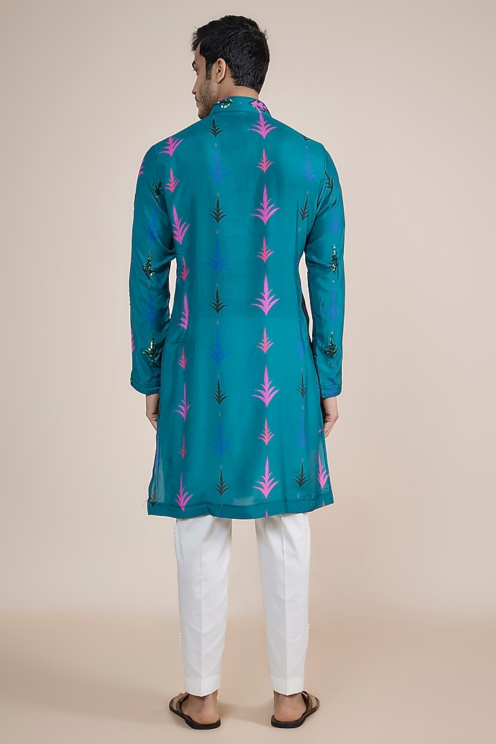 Blue Cotton Silk Blend Digital Printed Kurta Set by AASTHASHAH at Pernia's Pop Up Shop