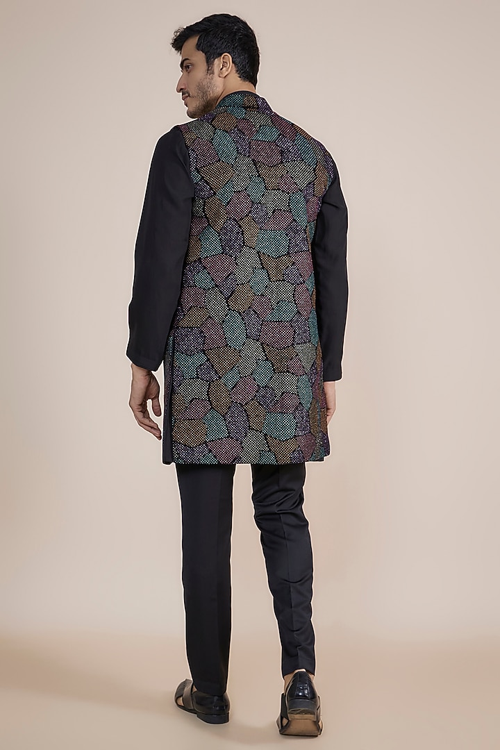 Black Velvet Hand Embroidered Wedding Indowestern Set by AASTHASHAH at Pernia's Pop Up Shop