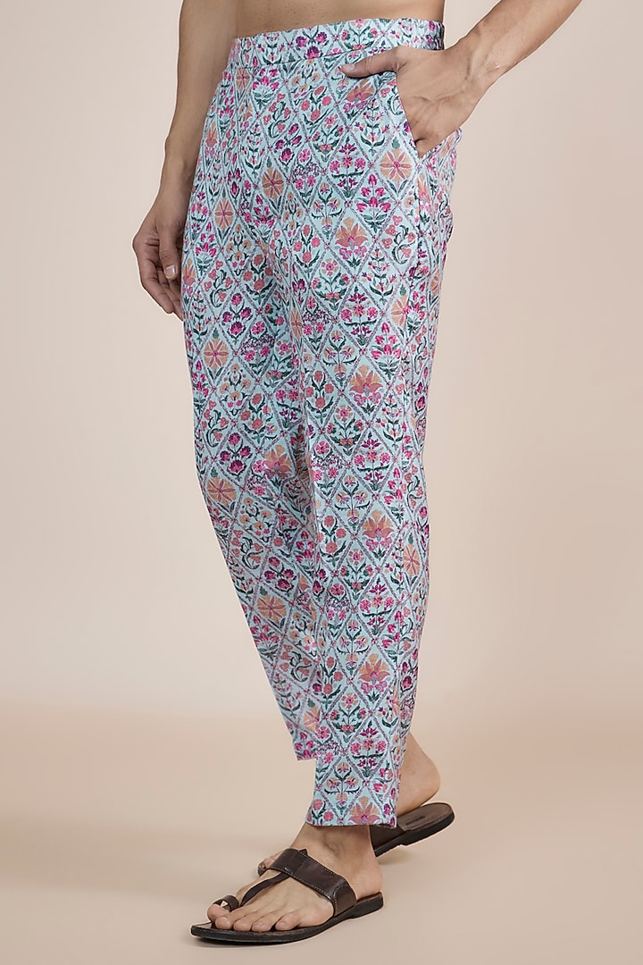 Blue Linen Blend Digital Printed Kurta Set by AASTHASHAH at Pernia's Pop Up Shop