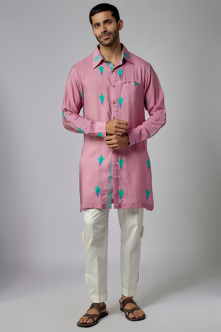 Pink Regenerated Cotton Printed Kurta Set by AASTHASHAH