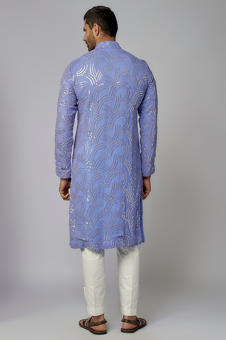 Pastel Purple Georgette Sequins Embroidered Kurta Set by AASTHASHAH at Pernia's Pop Up Shop