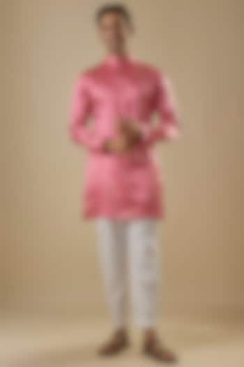 Peachy-Pink Gajji Zardosi & Aari Work Kurta Set by AASTHASHAH