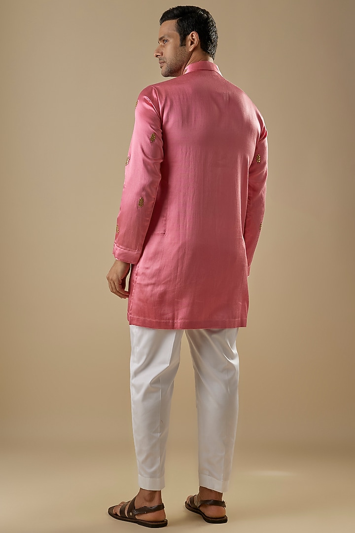 Peachy-Pink Gajji Zardosi & Aari Work Kurta Set by AASTHASHAH at Pernia's Pop Up Shop