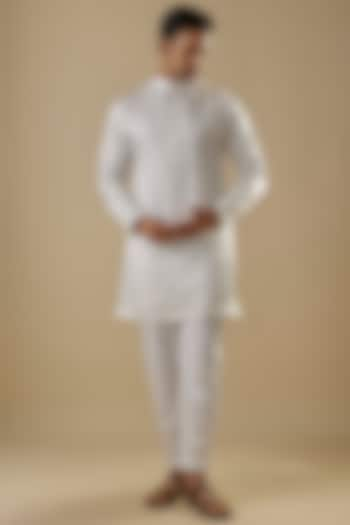 White Modal Silk Tikki & Aari Work Kurta Set by AASTHASHAH