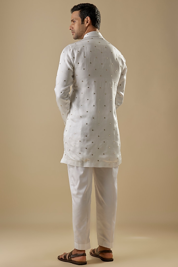 White Modal Silk Tikki & Aari Work Kurta Set by AASTHASHAH at Pernia's Pop Up Shop