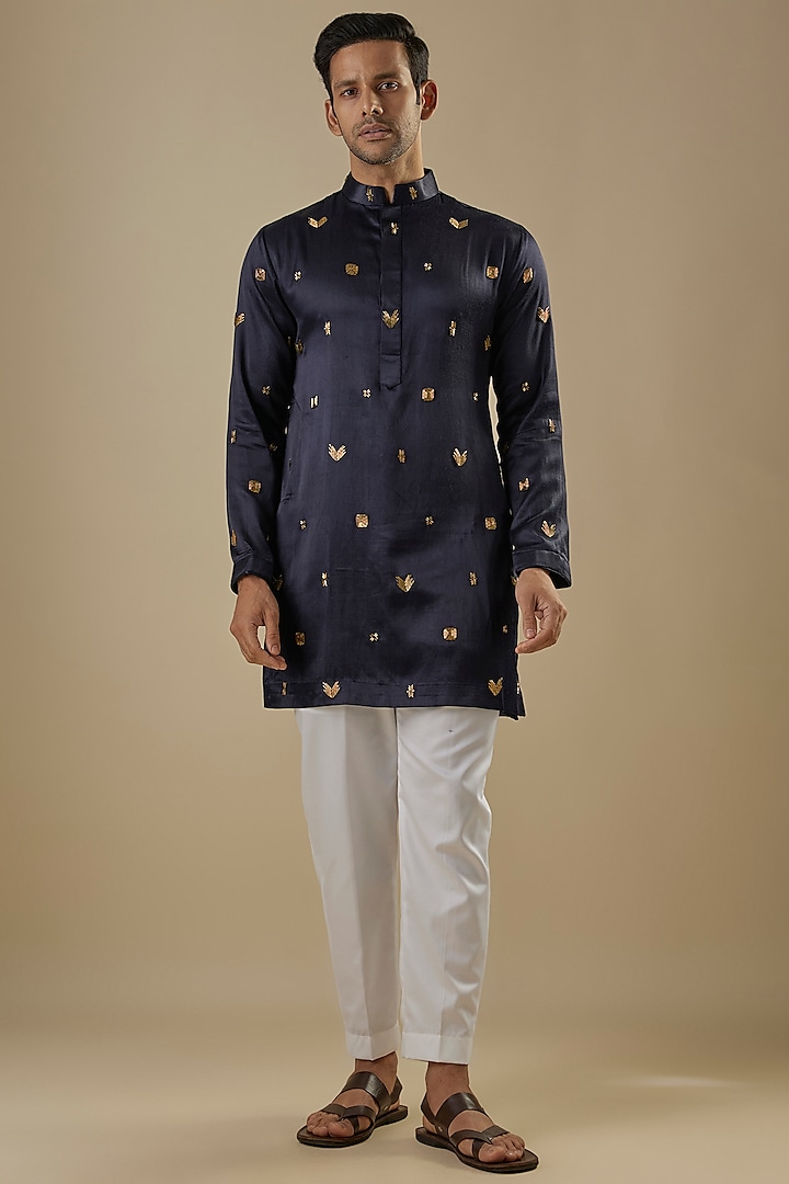 Dark Blue Gajji Boota Work Kurta Set by AASTHASHAH