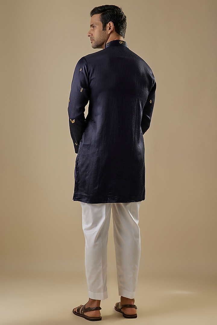 Dark Blue Gajji Boota Work Kurta Set by AASTHASHAH at Pernia's Pop Up Shop