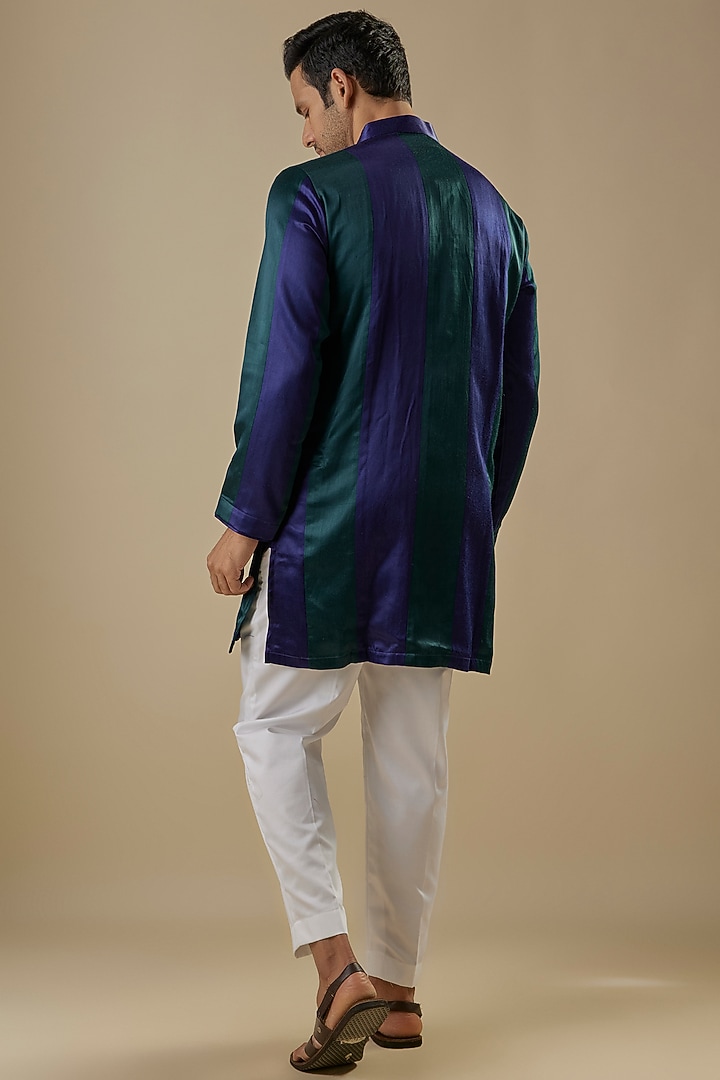 Royal Blue & Green Gajji Striped Kurta Set by AASTHASHAH at Pernia's Pop Up Shop