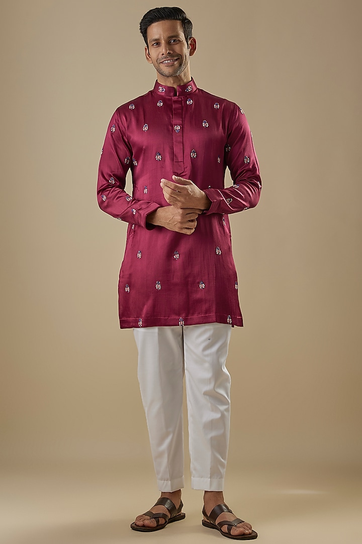 Royal Maroon Gajji Thread Work Kurta Set by AASTHASHAH