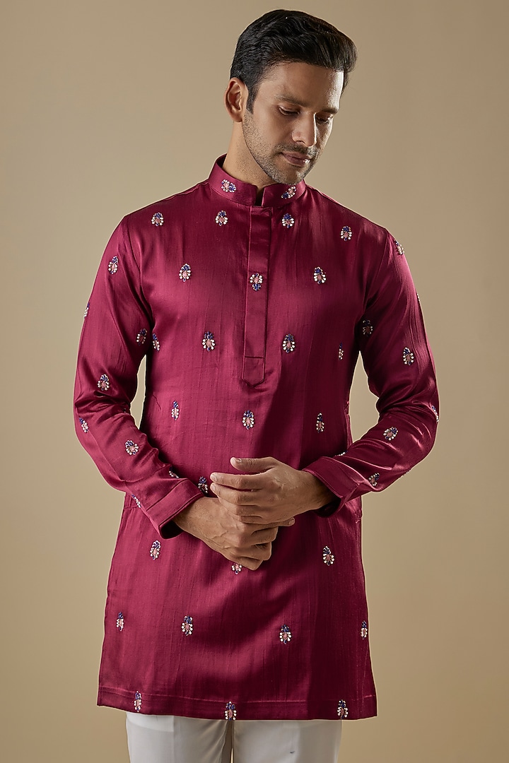 Royal Maroon Gajji Thread Work Kurta Set by AASTHASHAH at Pernia's Pop Up Shop