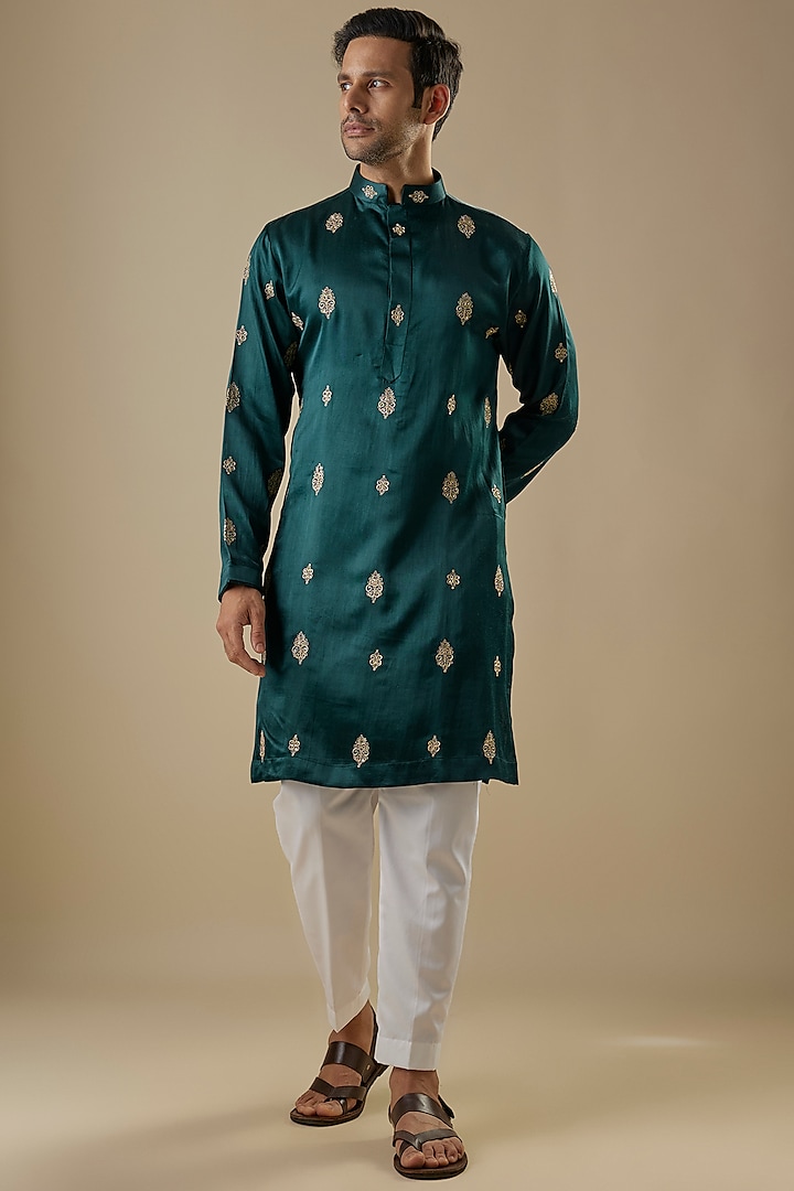 Royal Green Gajji Kasab Work Kurta Set by AASTHASHAH