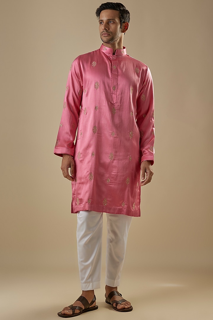 Peach Gajji Kasab Work Kurta Set by AASTHASHAH