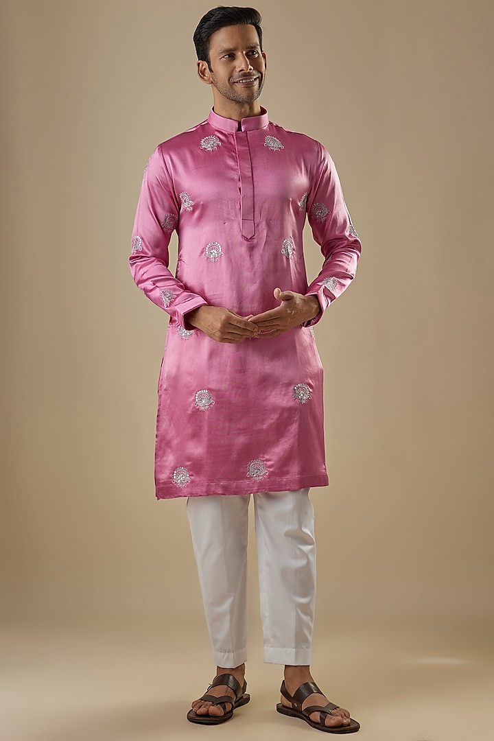 Pink Gajji Kasab Work Kurta Set by AASTHASHAH